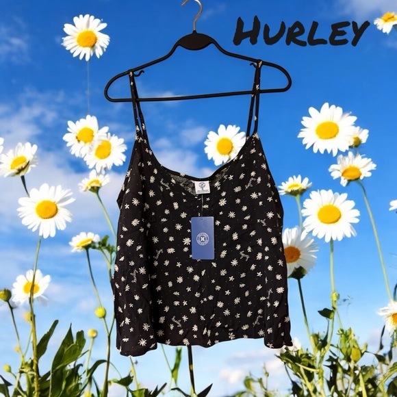 NWT Hurley Black with White Daisy Print Halter Top - Picture 4 of 15